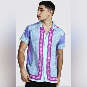 Boohoo MAN SHORT SLEEVE REVERE BAROQUE BORDER SHIRT